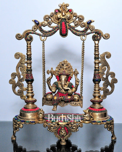 Kirtimukha Ganesha Swing - Superfine Brass, Meenakari Stonework, Handcrafted - 20 inches
