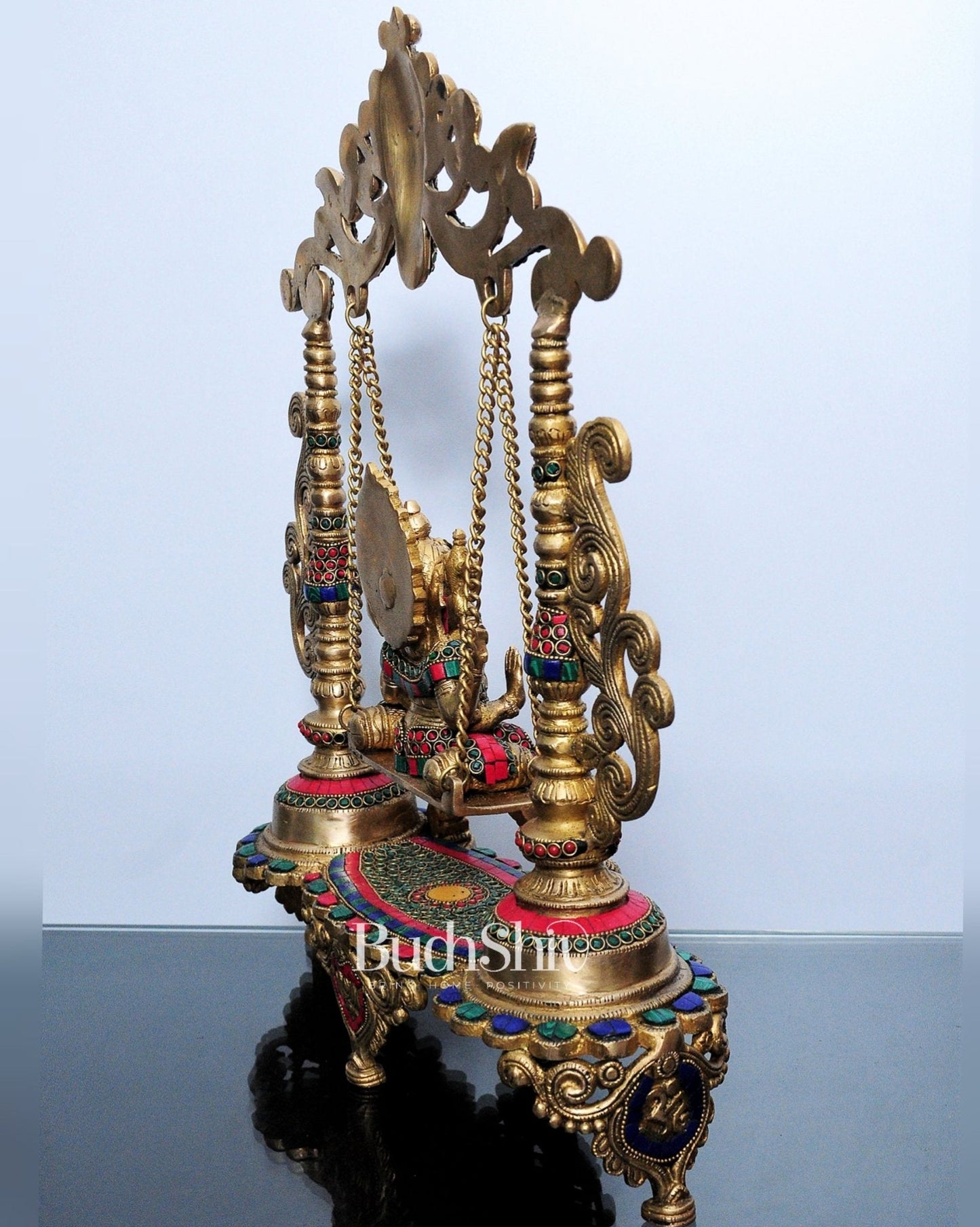 Kirtimukha Ganesha Swing - Superfine Brass, Meenakari Stonework, Handcrafted - 20 inches