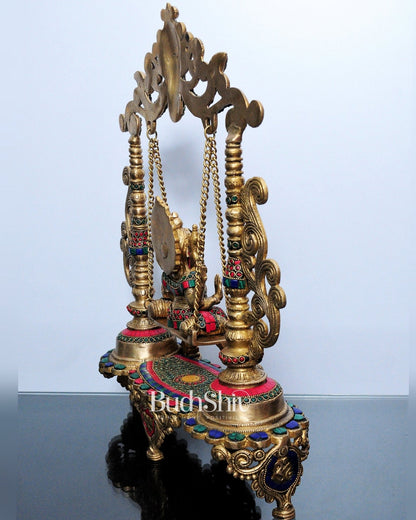 Kirtimukha Ganesha Swing - Superfine Brass, Meenakari Stonework, Handcrafted - 20 inches