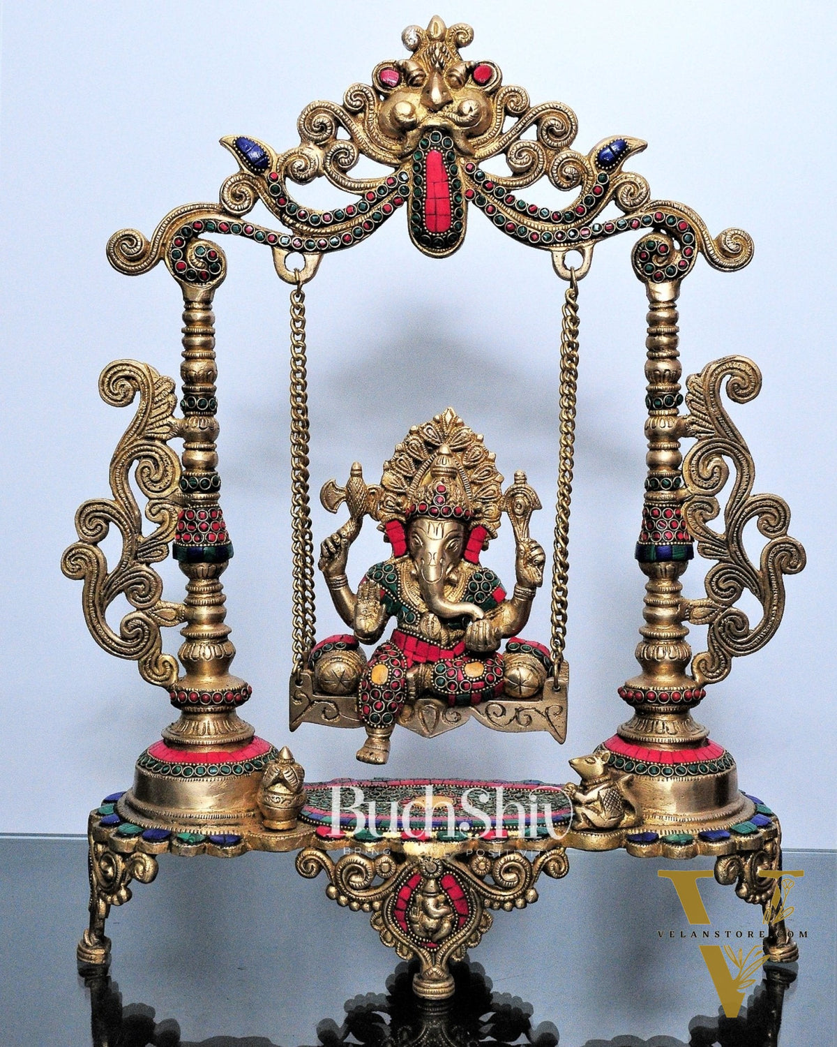 Kirtimukha Ganesha Swing - Superfine Brass, Meenakari Stonework, Handcrafted - 20 inches