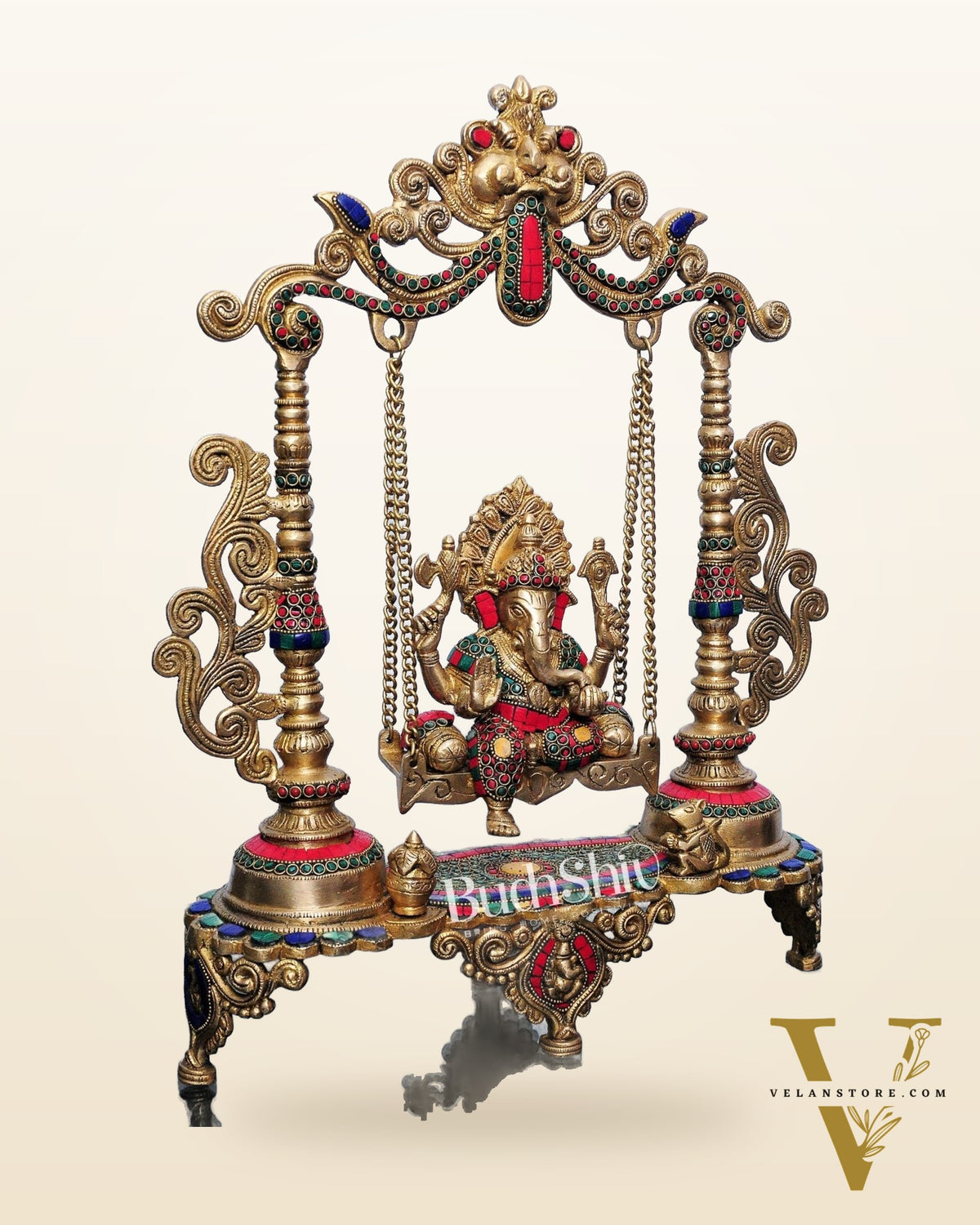 Kirtimukha Ganesha Swing - Superfine Brass, Meenakari Stonework, Handcrafted - 20 inches