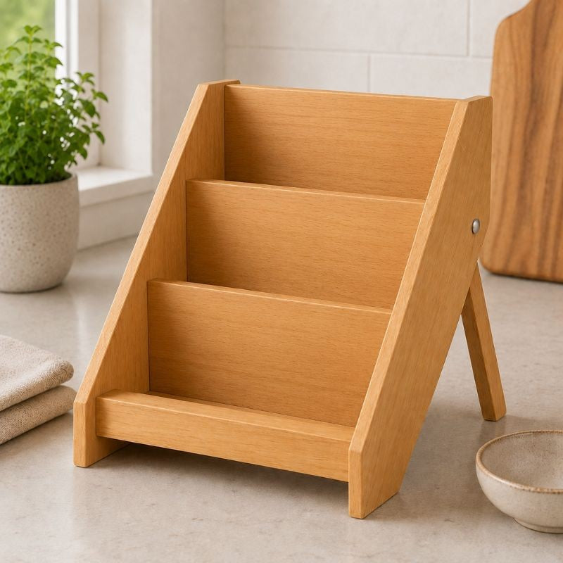 Wooden 3-Tier Spice Jar Storage Rack Organizer for Kitchen Counter