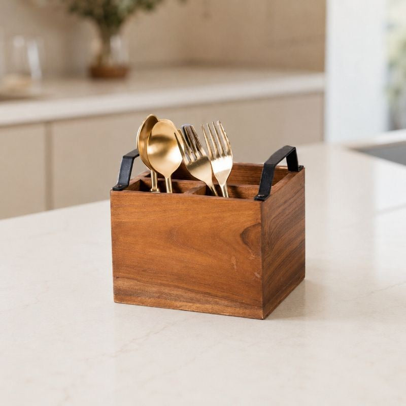 Inseparables Acacia Wood Cutlery Holder