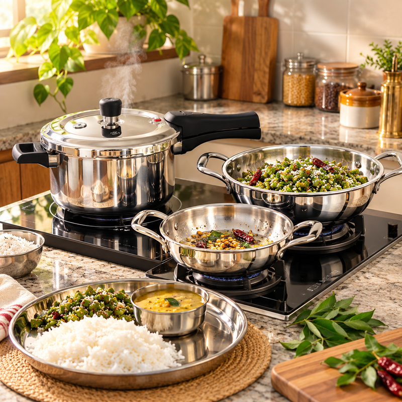Triply Cooker + Kadai Set | Prestige Svachh 3 L + Praylady Triplus+ 20 & 22 cm-2