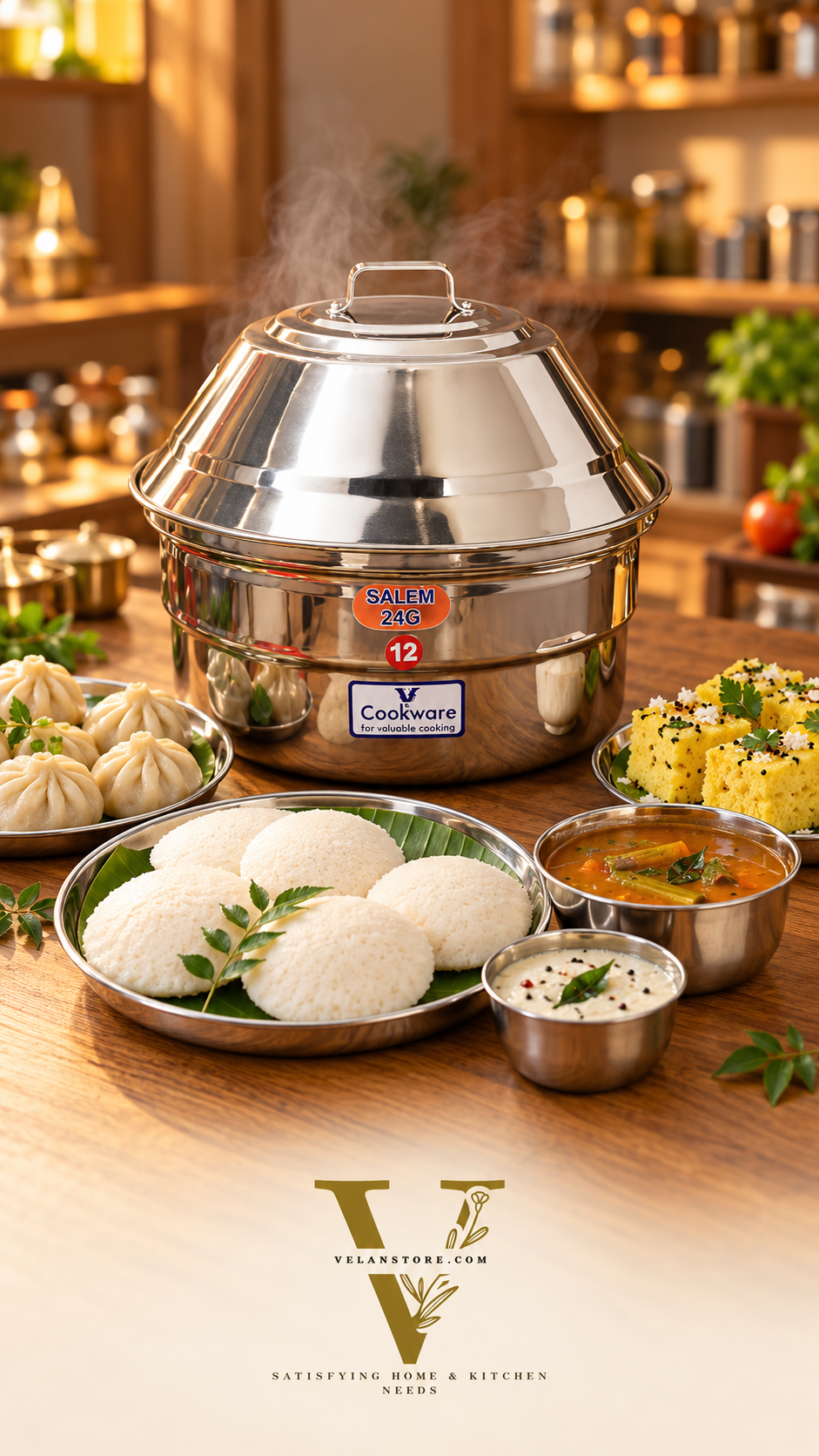 Vcookware स्टेनलेस स्टील चेट्टीनाडु इडली पॉट – नरम और फूली हुई इडली बनाने के लिए पारंपरिक स्टीमर-8