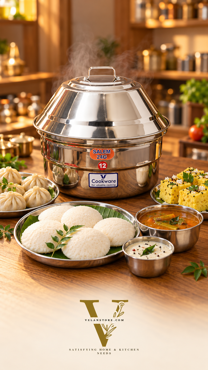 Vcookware स्टेनलेस स्टील चेट्टीनाडु इडली पॉट – नरम और फूली हुई इडली बनाने के लिए पारंपरिक स्टीमर-8