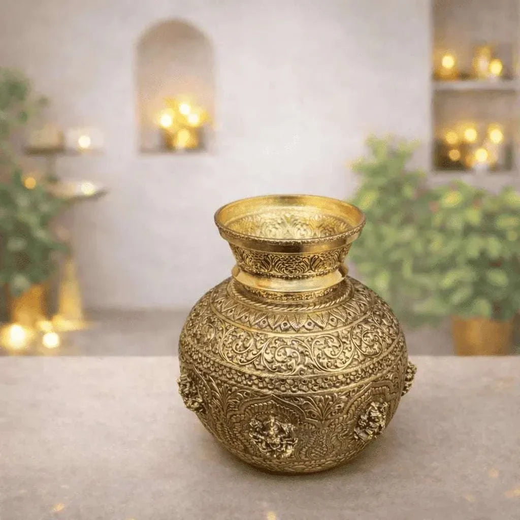 Brass Ashtalakshmi Kodam / Kalash (14 Inch)