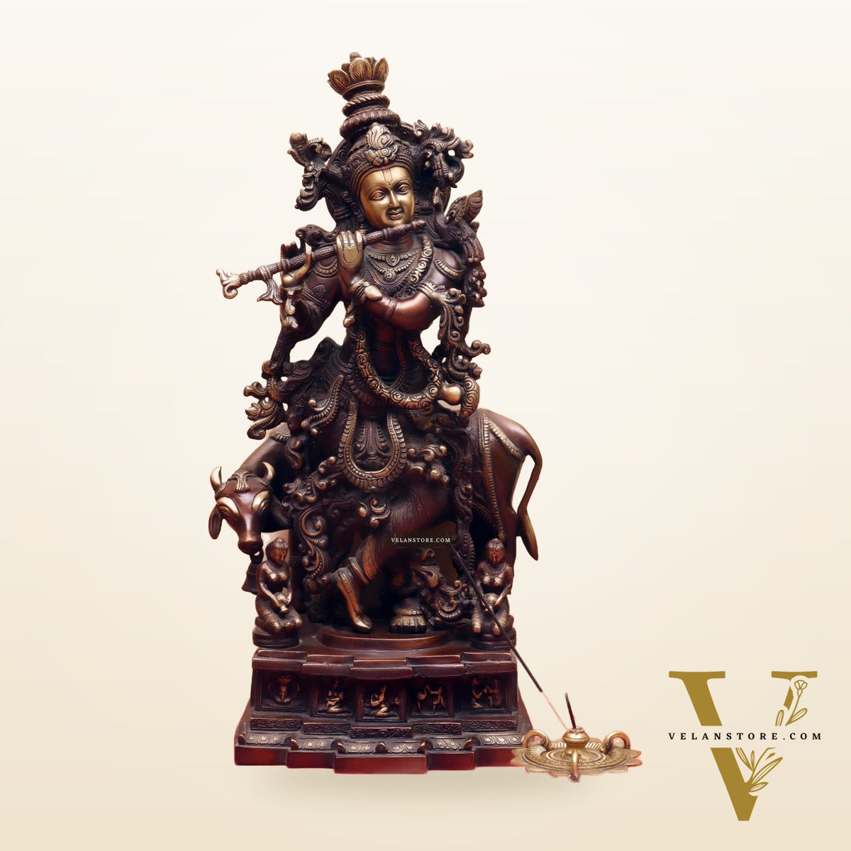Krishna Brass Idol Divine Flute Playing Krishna 29 inch