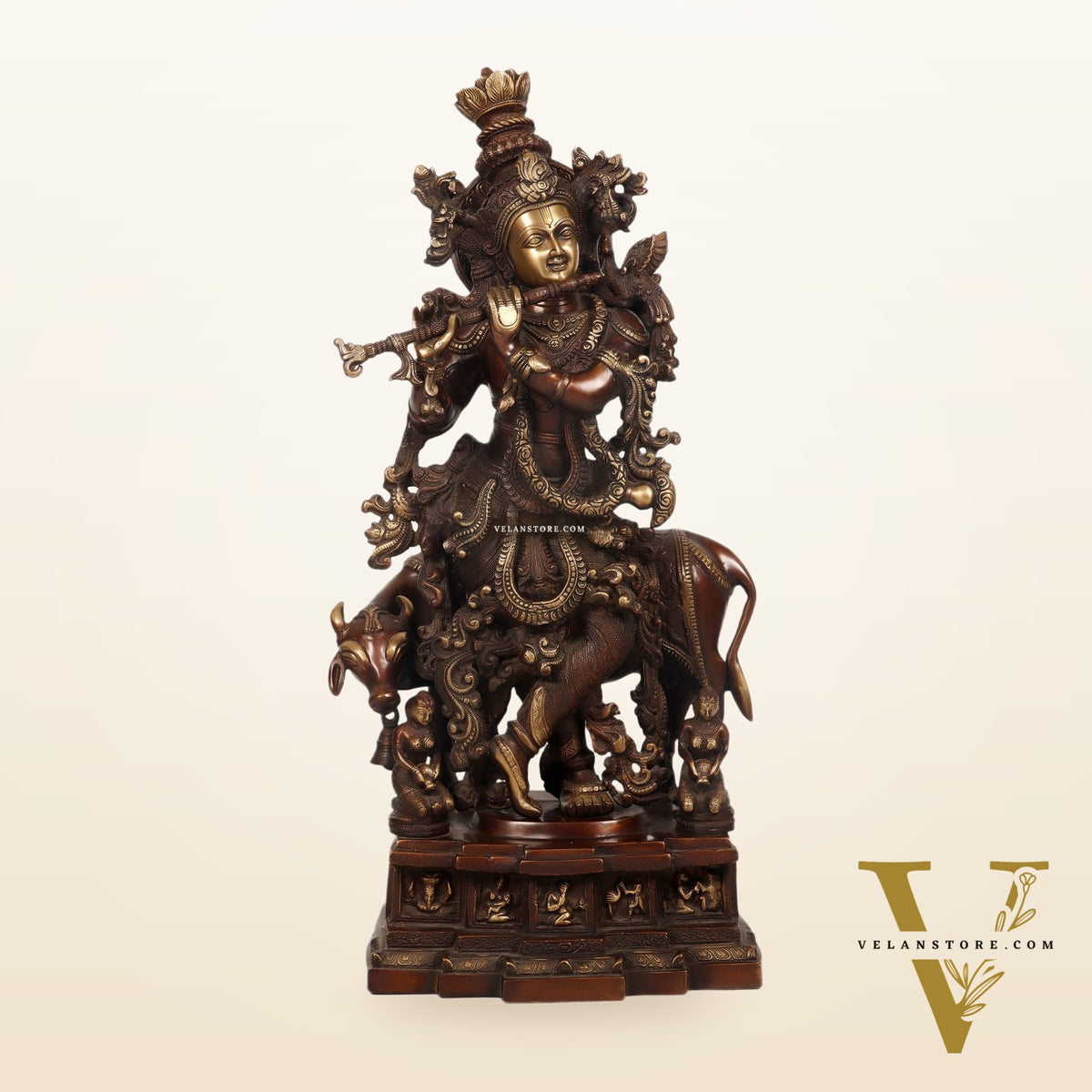 Krishna Brass Idol Divine Flute Playing Krishna 29 inch