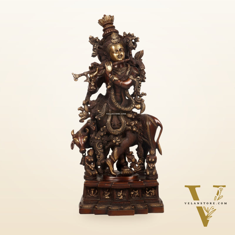 Krishna Brass Idol Divine Flute Playing Krishna 29 inch