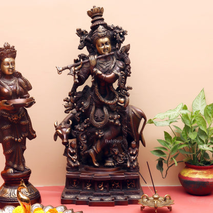 Krishna Brass Idol Divine Flute Playing Krishna 29 inch
