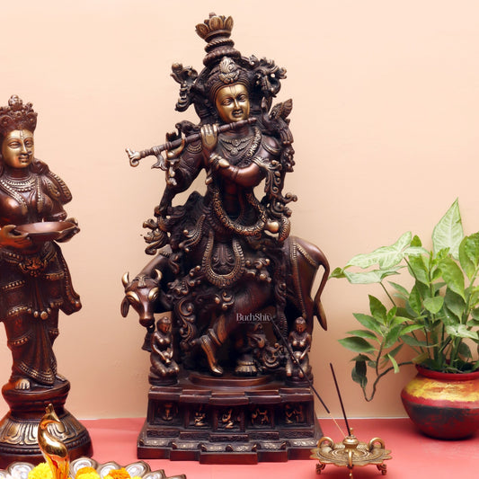 Krishna Brass Idol Divine Flute Playing Krishna 29 inch