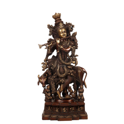 Krishna Brass Idol Divine Flute Playing Krishna 29 inch