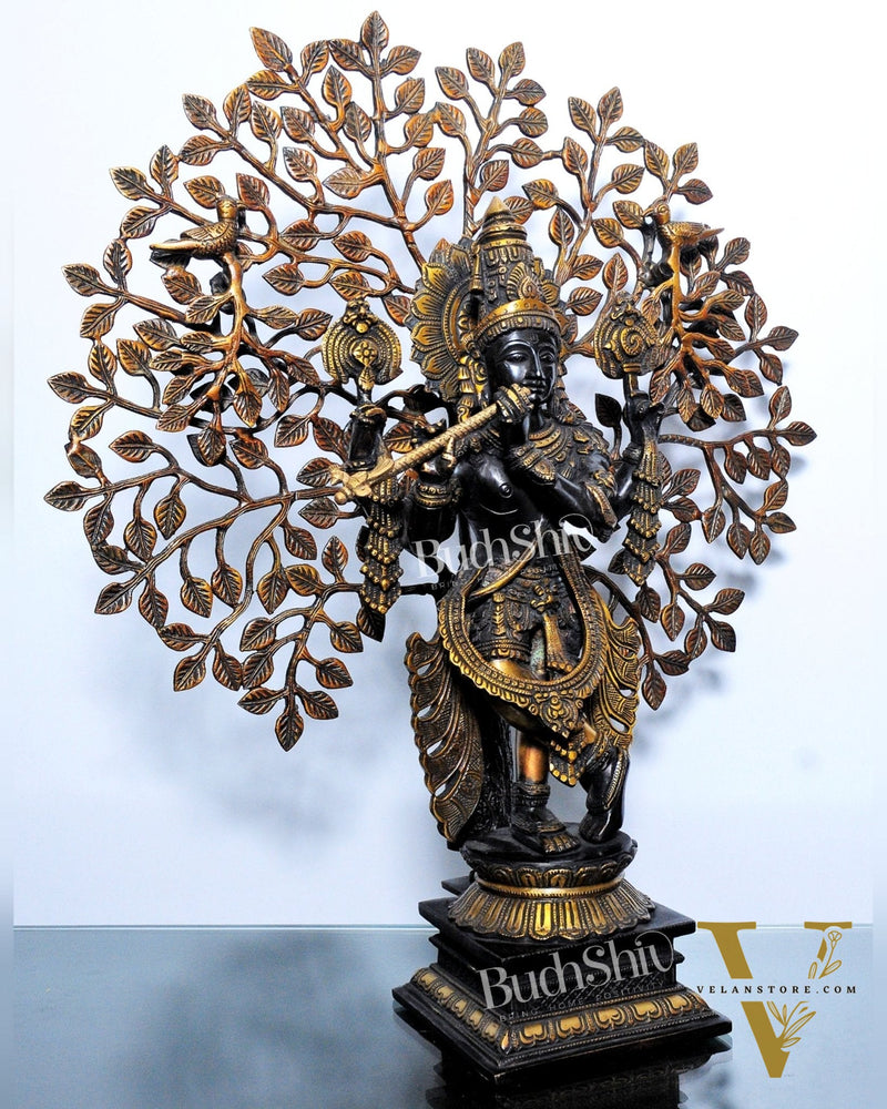 Krishna Brass idol Krishna with tree superfine brass statue 24 inches