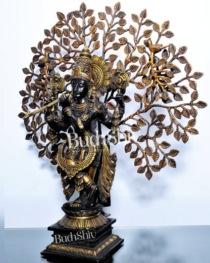 Krishna Brass idol Krishna with tree superfine brass statue 24 inches