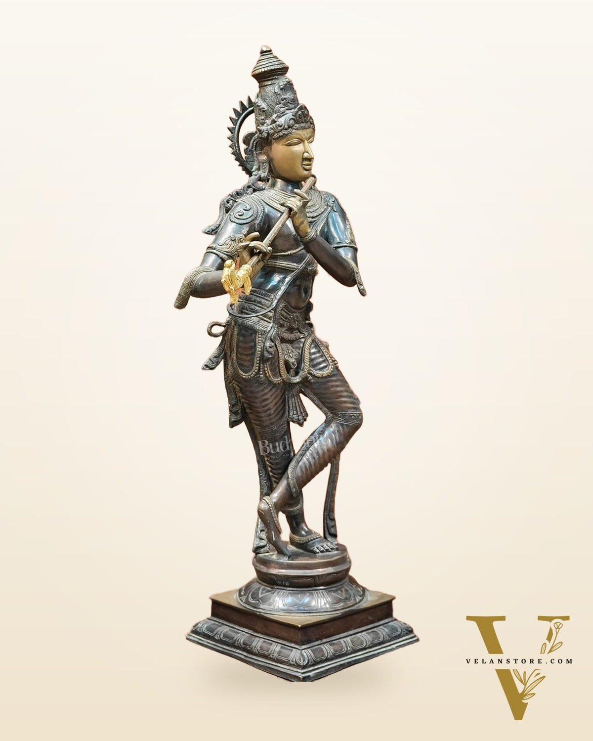 Krishna Brass Statue | Superfine Brass | Antique Bronze Tone | 35 inch