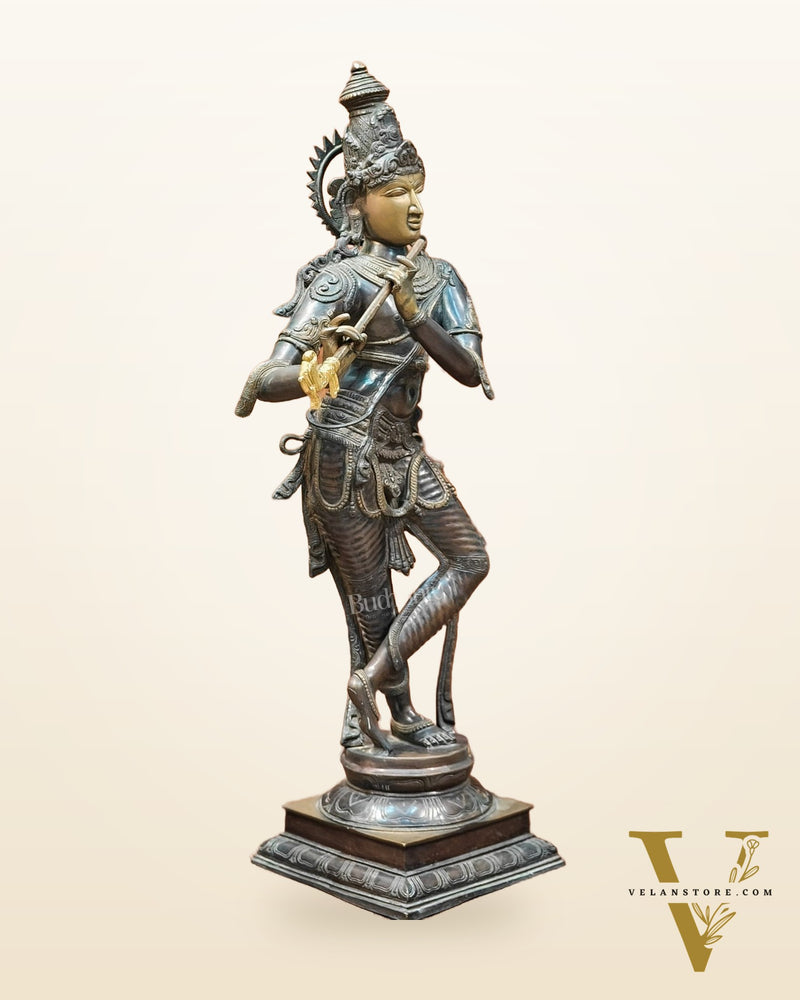 Krishna Brass Statue | Superfine Brass | Antique Bronze Tone | 35 inch