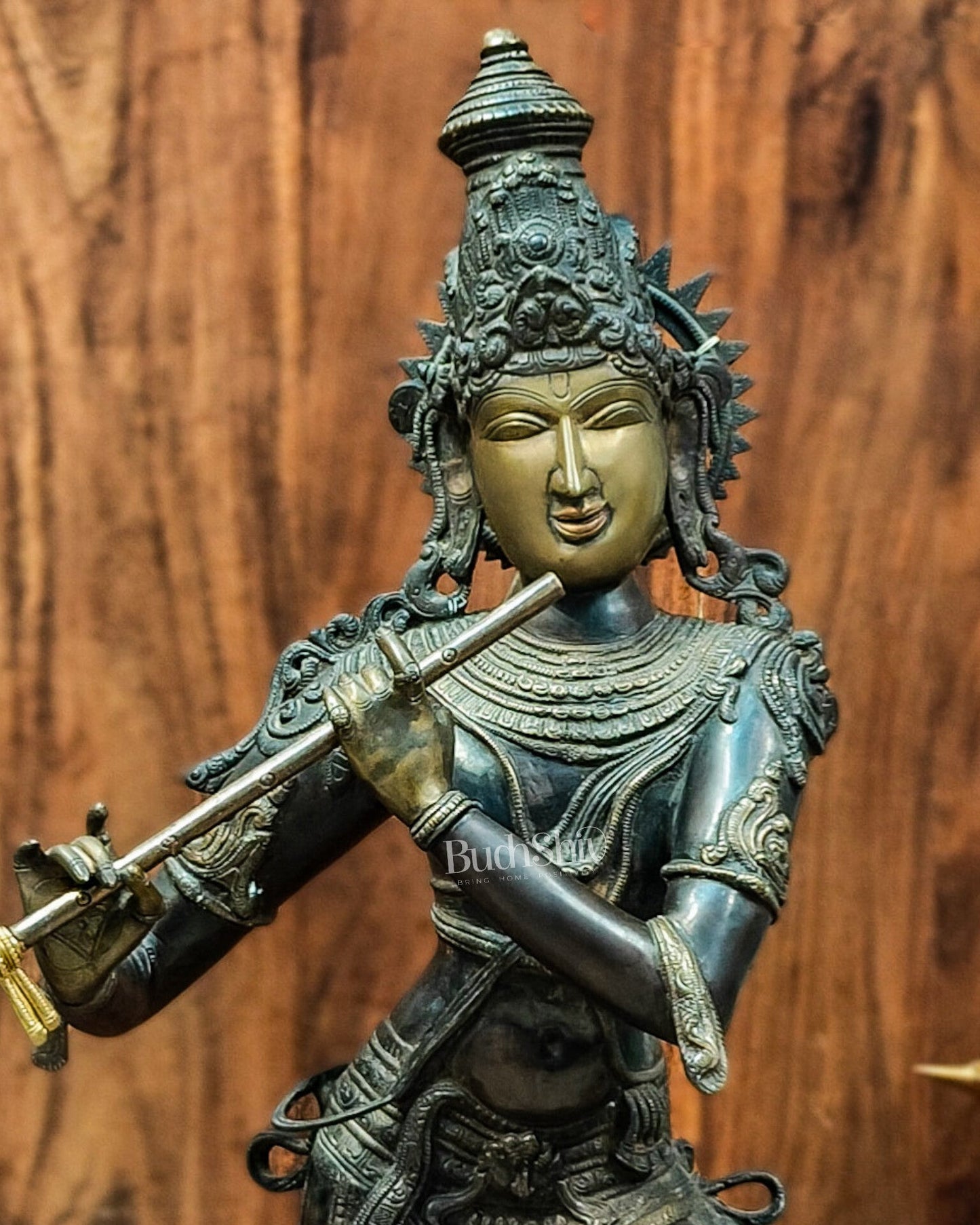 Krishna Brass Statue | Superfine Brass | Antique Bronze Tone | 35 inch