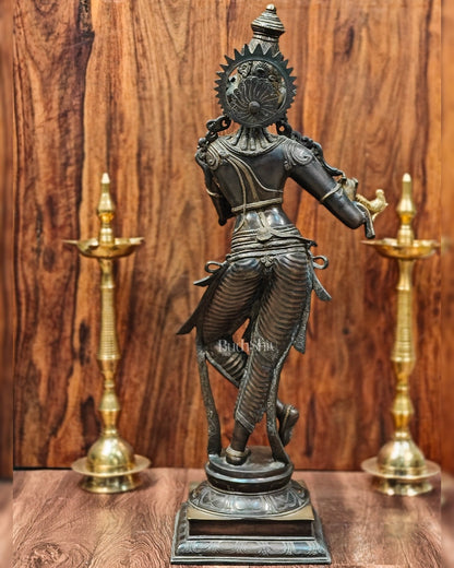 Krishna Brass Statue | Superfine Brass | Antique Bronze Tone | 35 inch