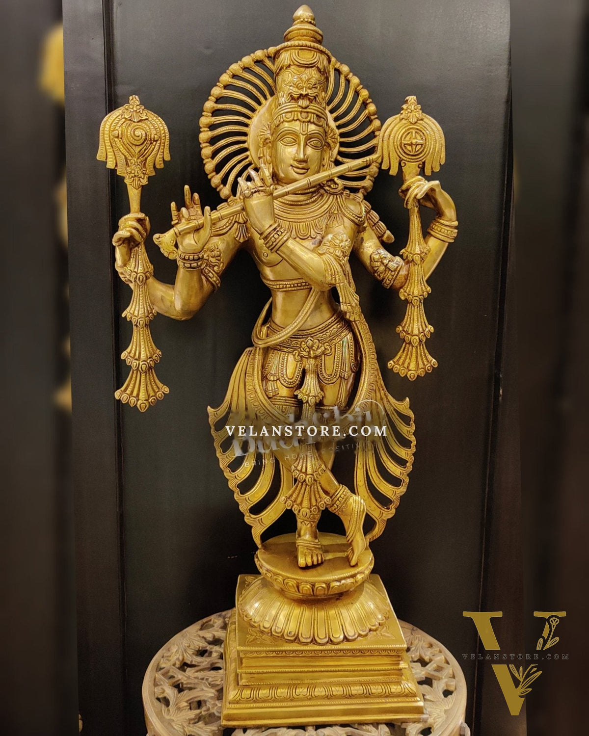 Krishna Charbhuja ( 4 arms ) Statue in Superfine Brass 31 inch