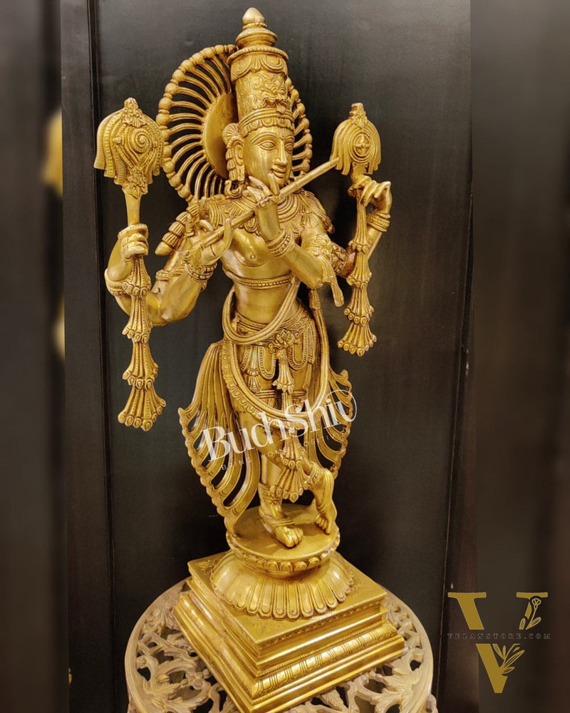 Krishna Charbhuja ( 4 arms ) Statue in Superfine Brass 31 inch