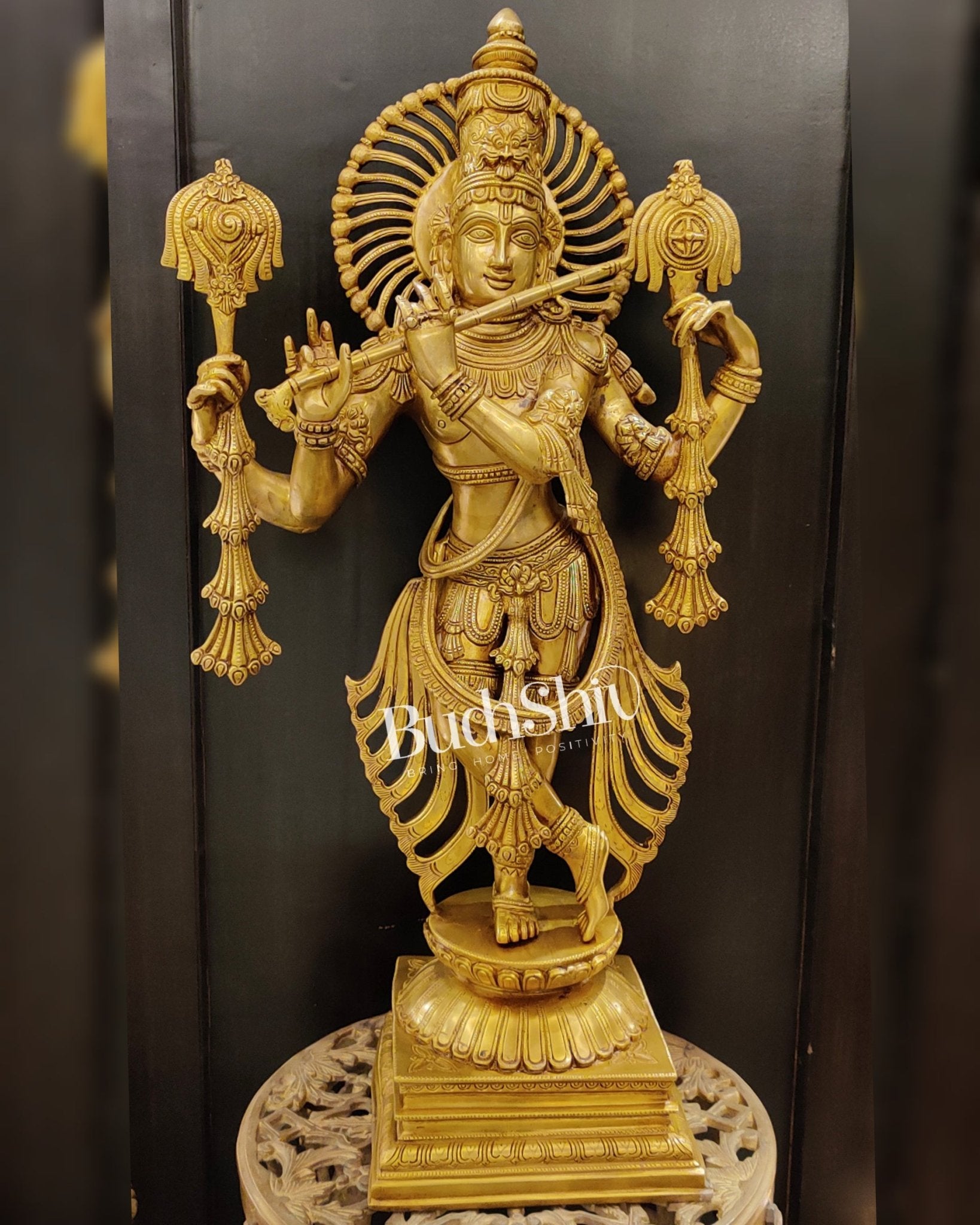 Krishna Charbhuja ( 4 arms ) Statue in Superfine Brass 31 inch