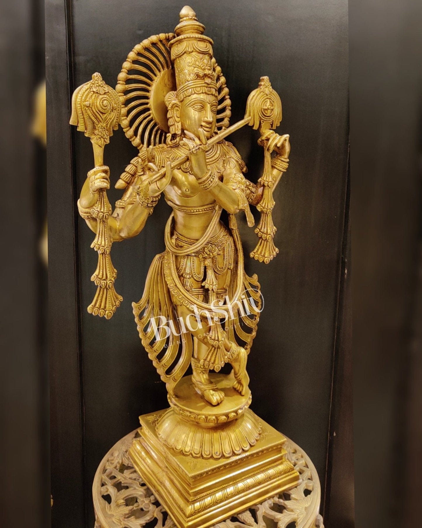 Krishna Charbhuja ( 4 arms ) Statue in Superfine Brass 31 inch