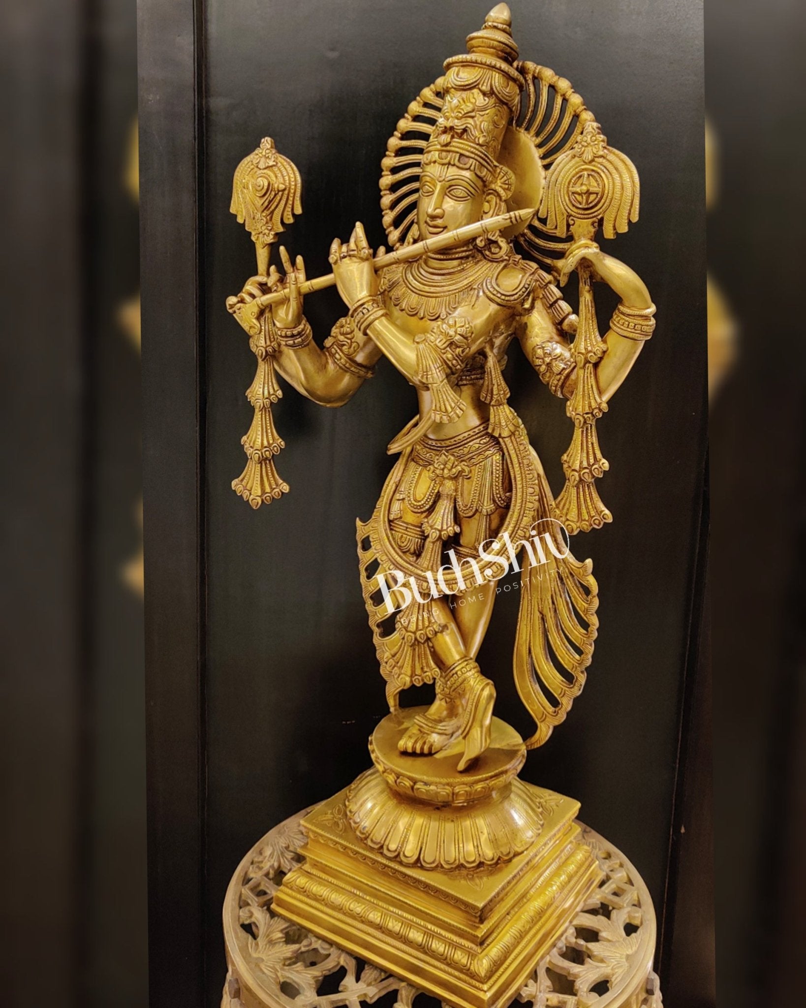 Krishna Charbhuja ( 4 arms ) Statue in Superfine Brass 31 inch