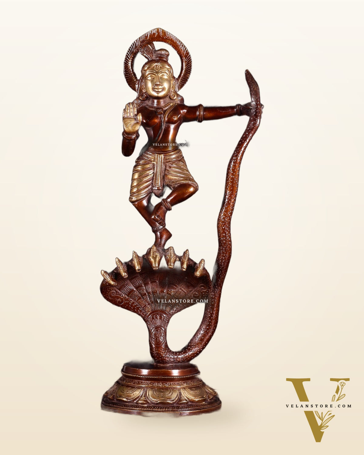 Krishna Dancing on Kaliya Naag Brass Idol 13" dual tone