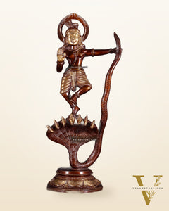 Krishna Dancing on Kaliya Naag Brass Idol 13" dual tone