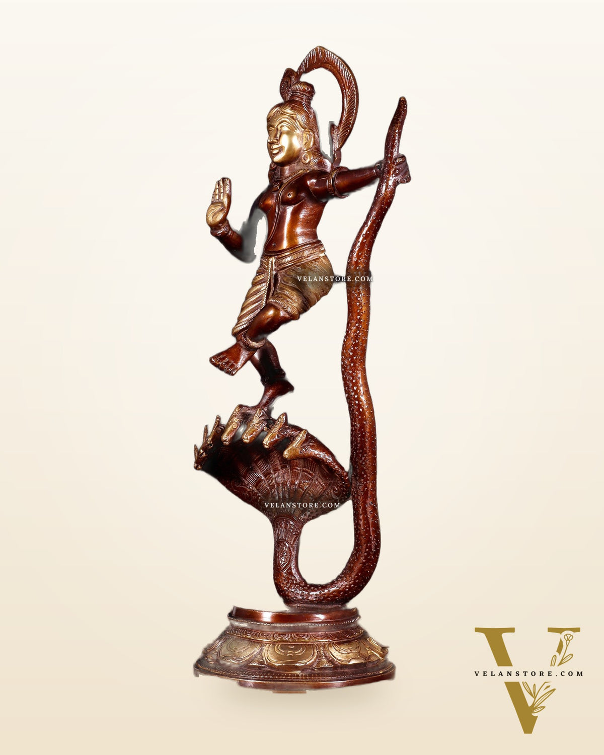 Krishna Dancing on Kaliya Naag Brass Idol 13" dual tone