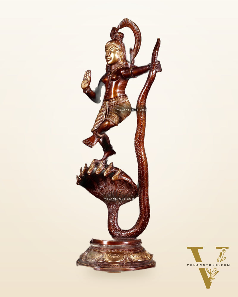 Krishna Dancing on Kaliya Naag Brass Idol 13" dual tone
