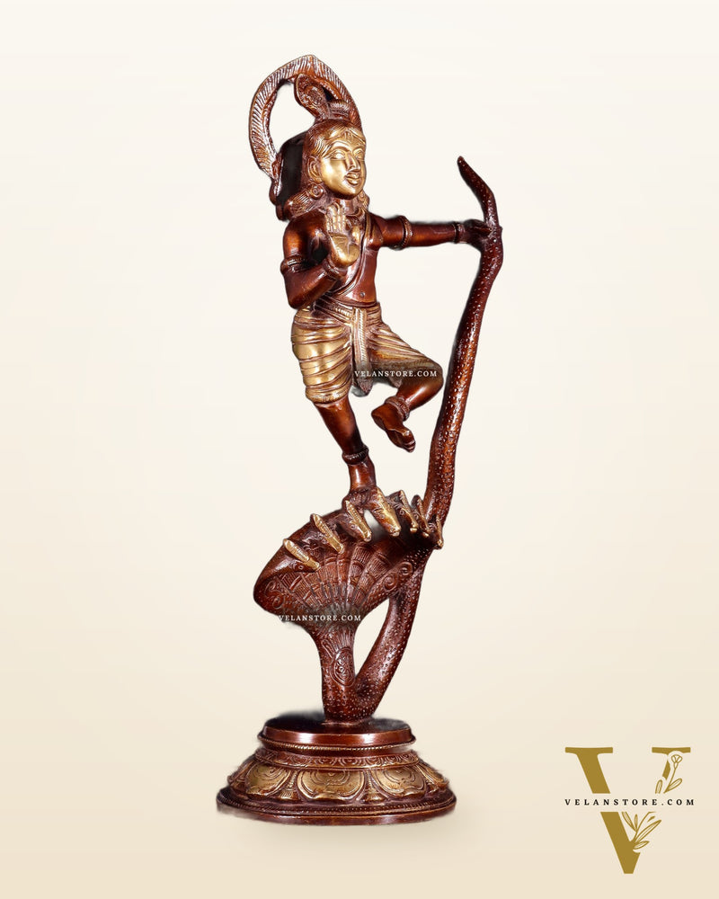 Krishna Dancing on Kaliya Naag Brass Idol 13" dual tone