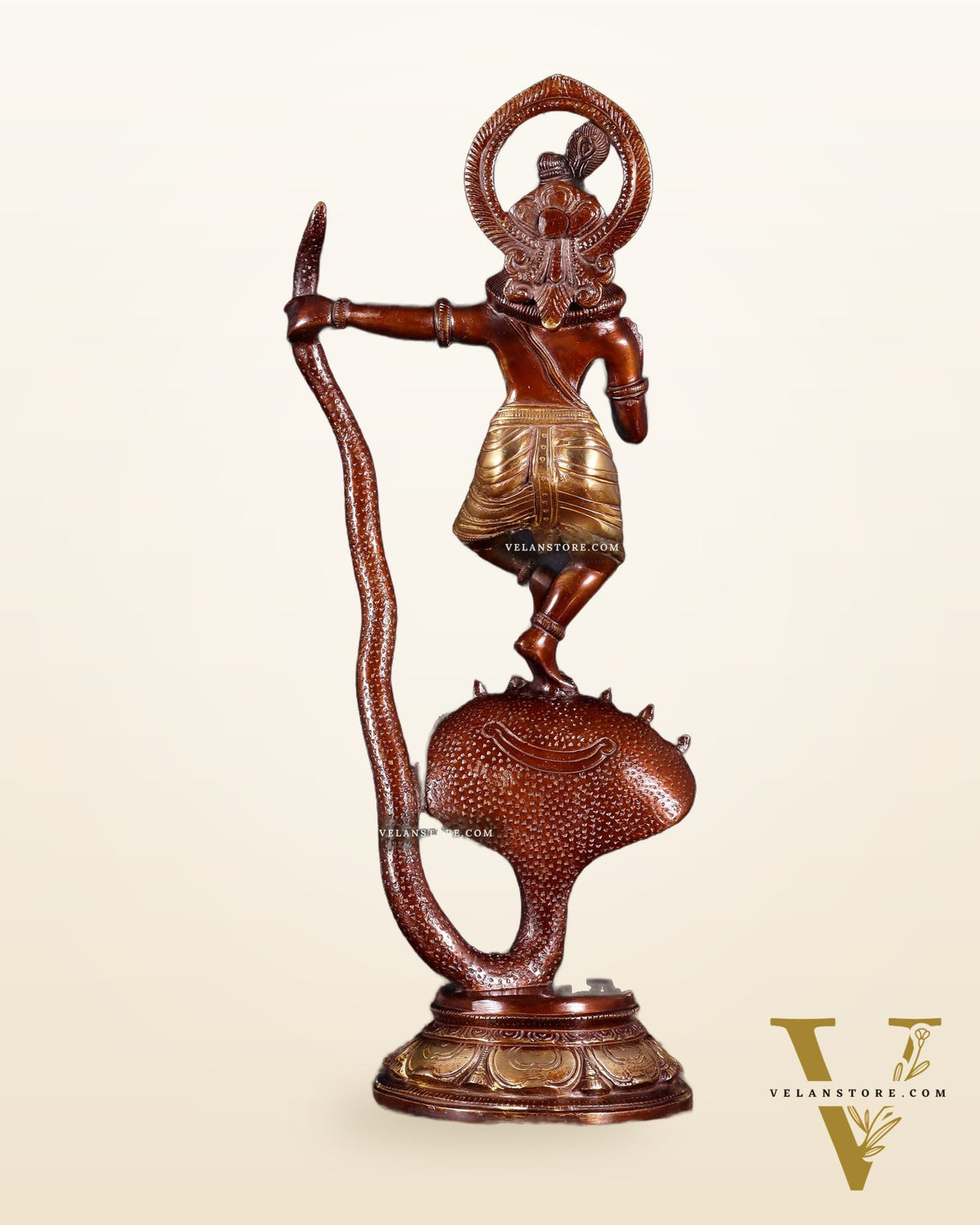 Krishna Dancing on Kaliya Naag Brass Idol 13" dual tone