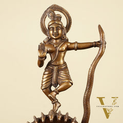 Krishna Dancing on Kaliya Naag Brass Idol 13"