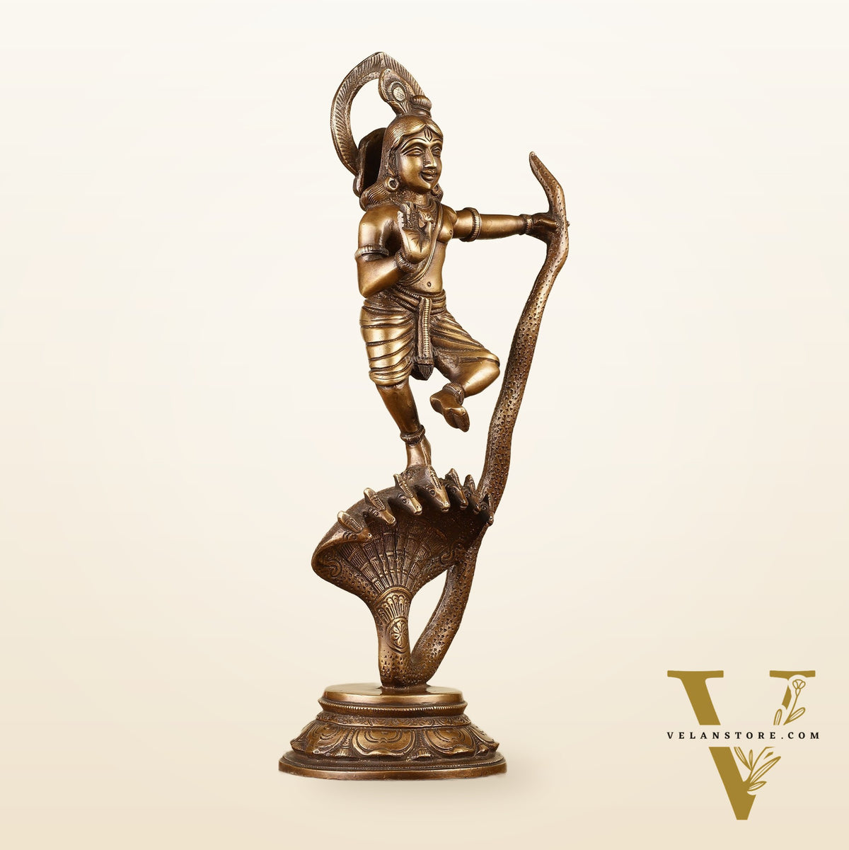 Krishna Dancing on Kaliya Naag Brass Idol 13"
