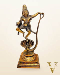 Krishna Dancing on Kaliya Naag: Brass Idol 20"