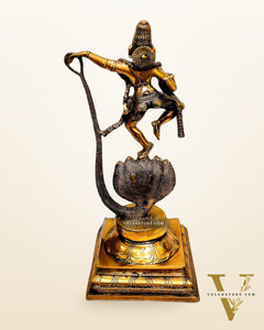 Krishna Dancing on Kaliya Naag: Brass Idol 20"