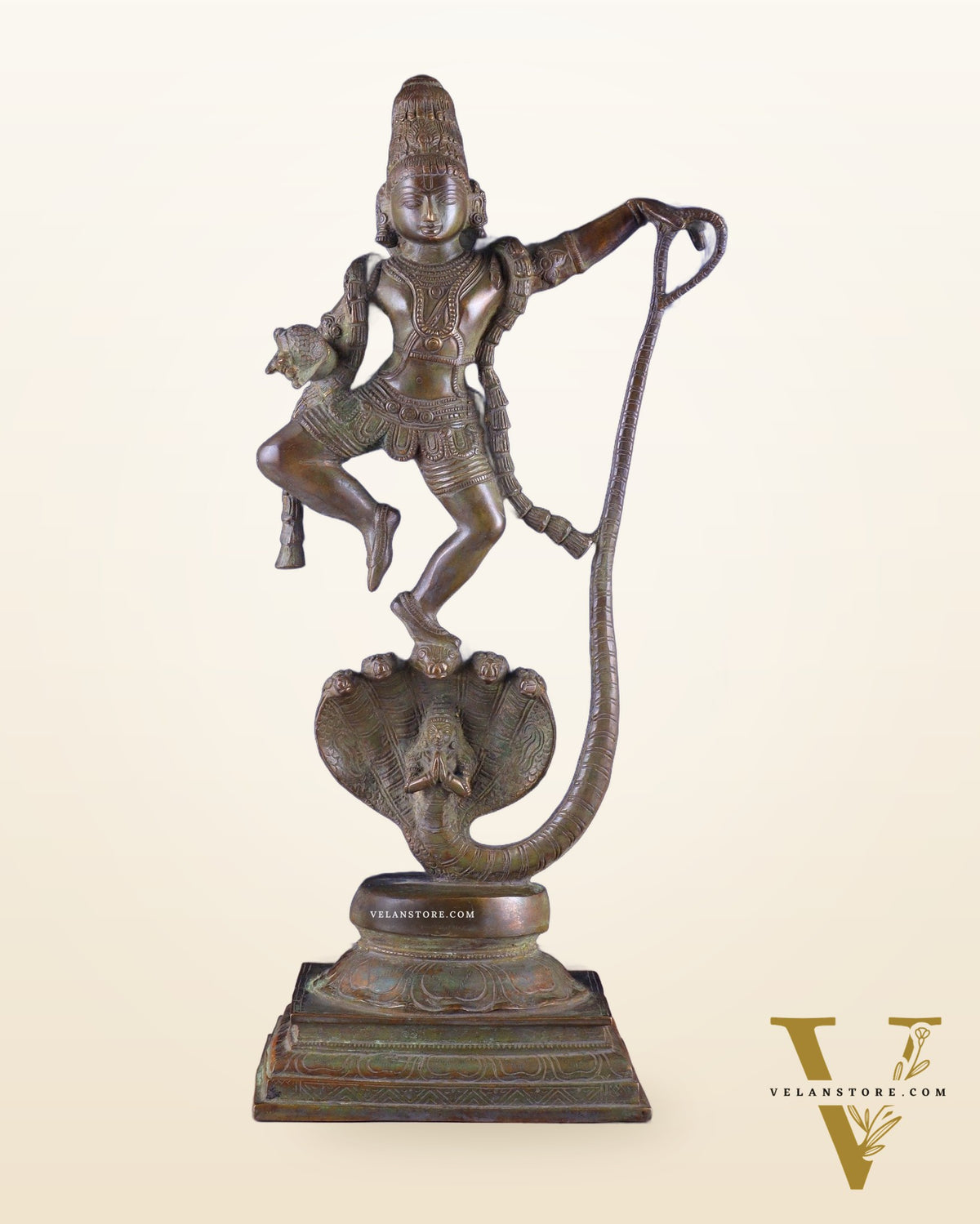 Krishna Dancing on Kaliya Naag: Brass Idol 20" kaliya daman