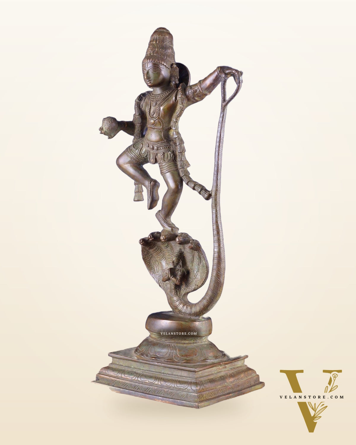 Krishna Dancing on Kaliya Naag: Brass Idol 20" kaliya daman