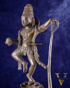 Krishna Dancing on Kaliya Naag: Brass Idol 20" kaliya daman