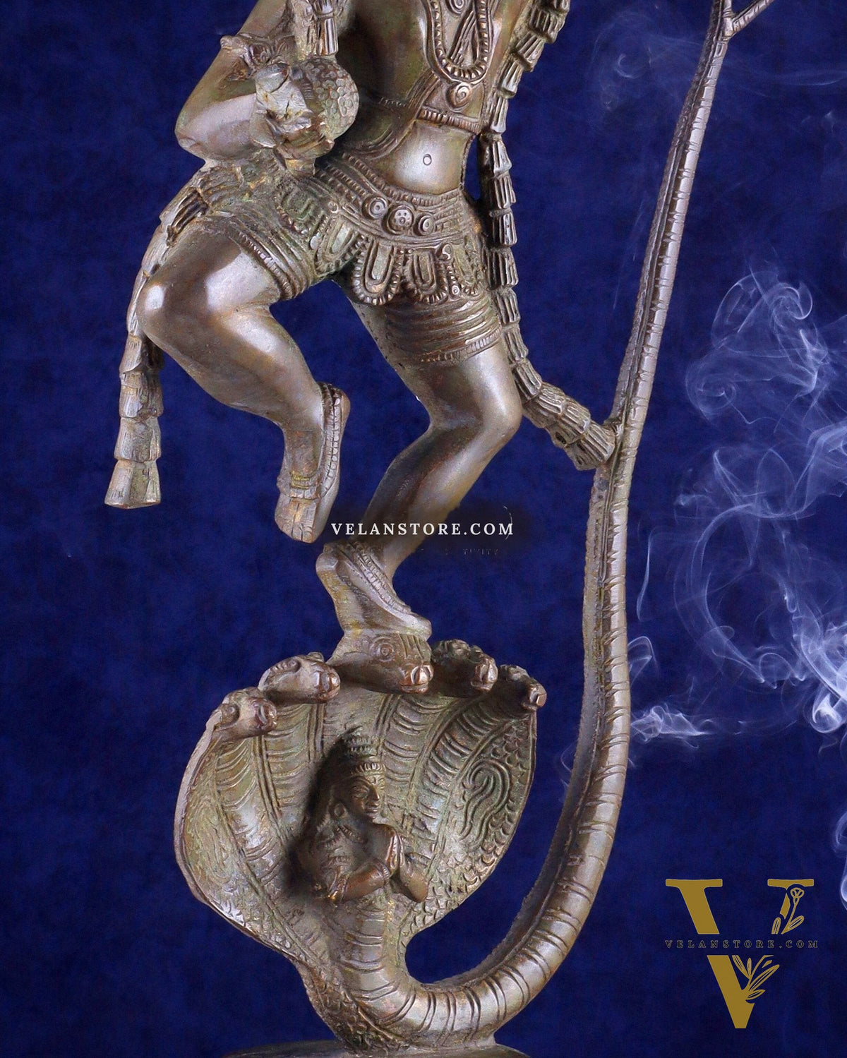 Krishna Dancing on Kaliya Naag: Brass Idol 20" kaliya daman