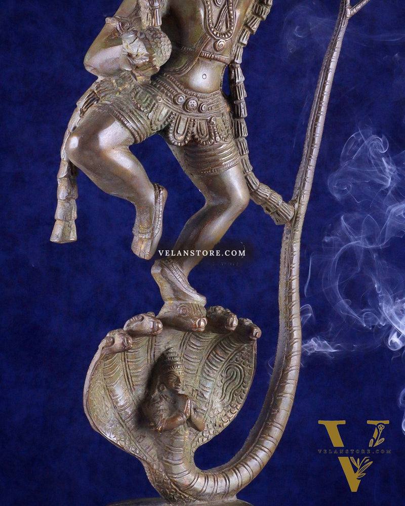 Krishna Dancing on Kaliya Naag: Brass Idol 20" kaliya daman