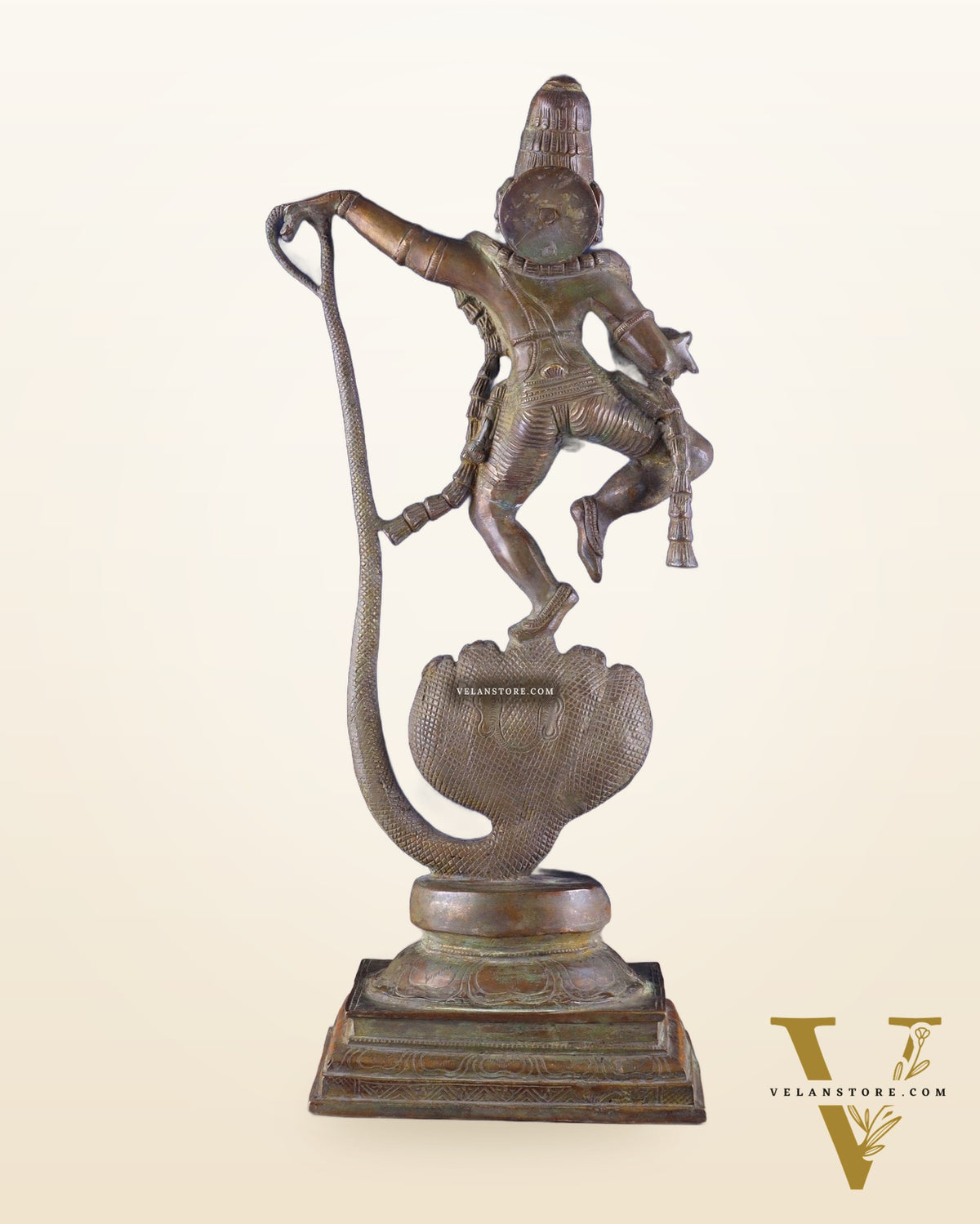 Krishna Dancing on Kaliya Naag: Brass Idol 20" kaliya daman
