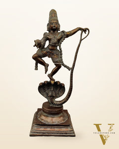 Krishna Dancing on Kaliya Naag: Brass Idol 20"