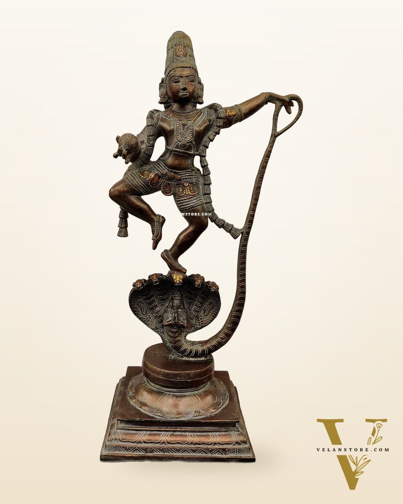 Krishna Dancing on Kaliya Naag: Brass Idol 20"