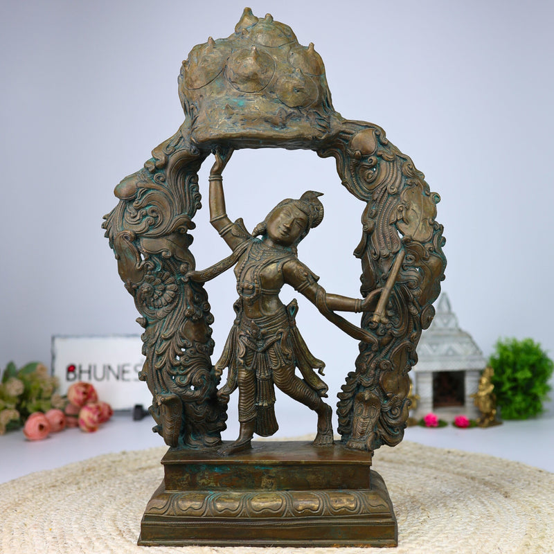 Bronze Lord Krishna Govardhan Idol, Panchaloha Gopal Ji Statue, Handmade Krishna Murti for Temple, Pooja, Office, Home Decor, Gifts, Brown, 17.5 Inch, 1 Piece