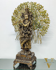 Krishna Muralidhari Brass Idol with Kalpavriksha - 35" Antique Finish