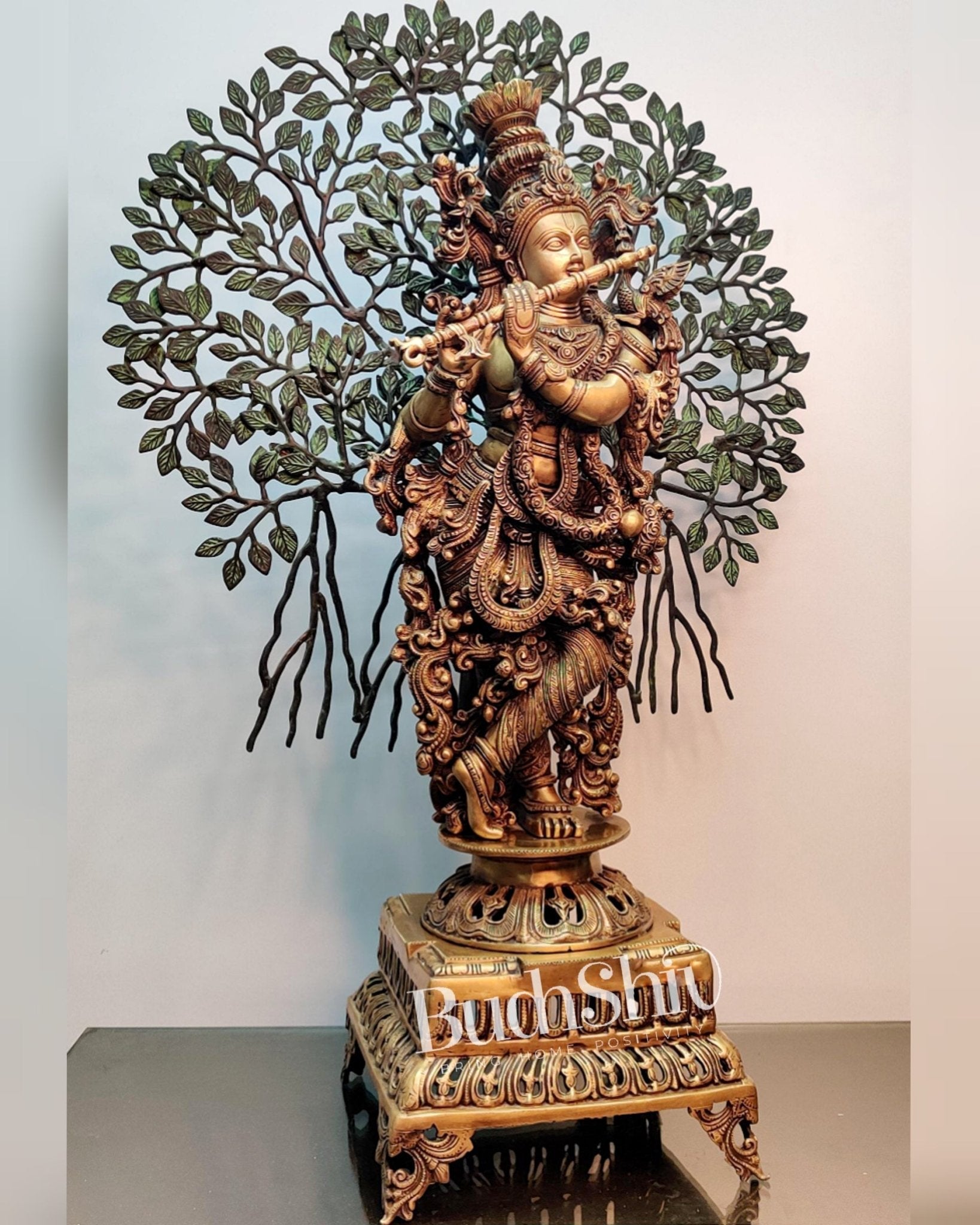 Krishna Superfine Brass Idol with Kalpavriksha  tree - 36"