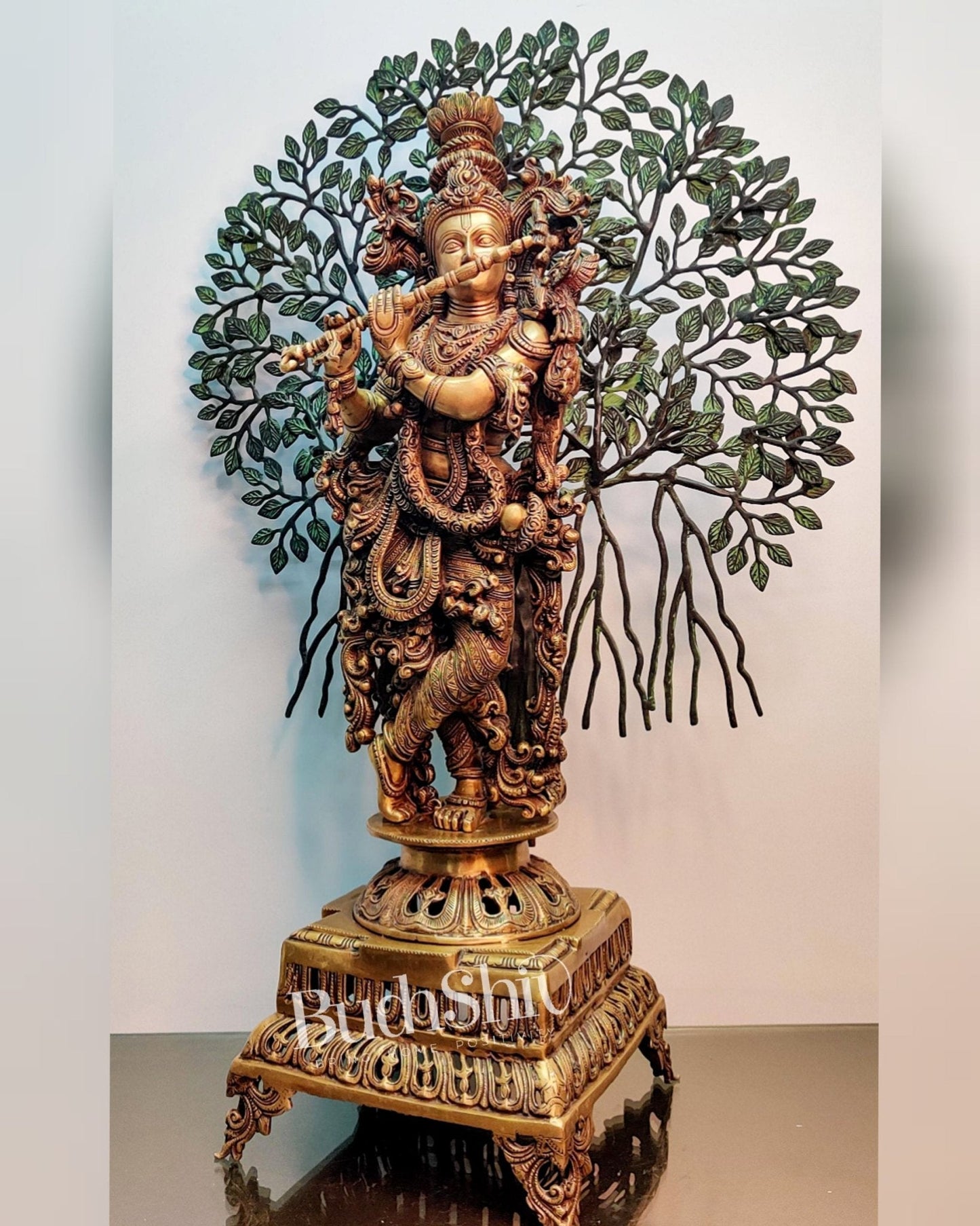 Krishna Superfine Brass Idol with Kalpavriksha  tree - 36"